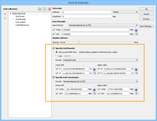 MAPublisher Grids & Graticules dialog box