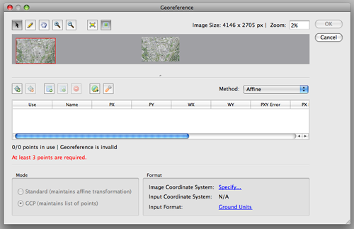 Geographic Imager: Georeference window