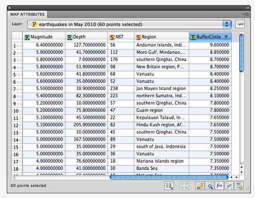 Example with Buffer Art (2): Calculated Buffer Width in the MAP Attribute panel