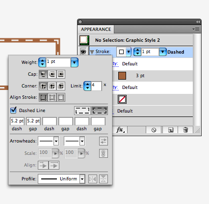 02: Double stroke lines with the settings shown in the appearance panel
