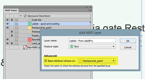 Step 5: creating a new MAP Text layer with the same attribute structure as the MAP Point Layer