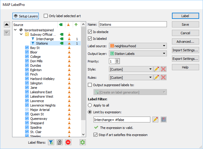 Using MAP LabelPro to label stations