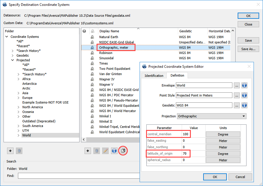 Making a custom copy of the Orthographic coordinate system - MAPublisher