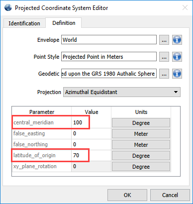 Editing the parameters of the Lambert Azimuthal Equidistant copy - MAPublisher