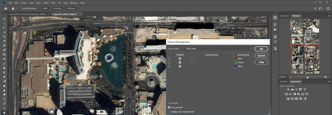 Manage color channels in Photoshop with Geographic Imager
