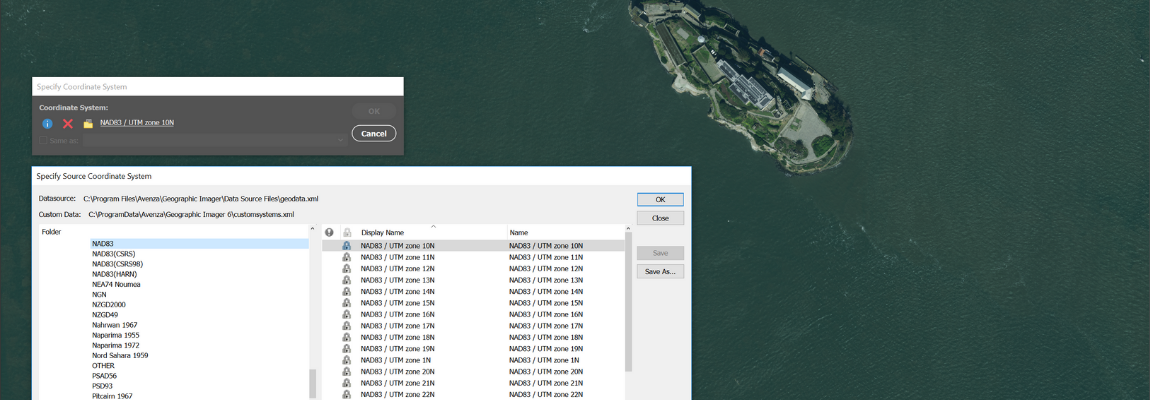 Extensive coordinate system support in Geographic Imager